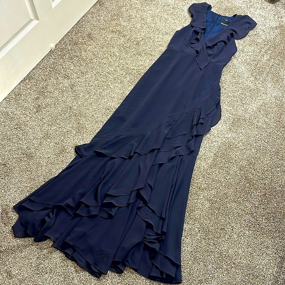 Lulus c/med collective Be About You Washed Navy Ruffled Asymmetrical Maxi Dress - Picture 8 of 16